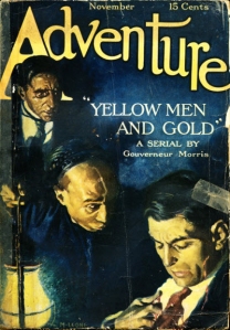 The first cover of the old pulp fiction magazine Adventure.